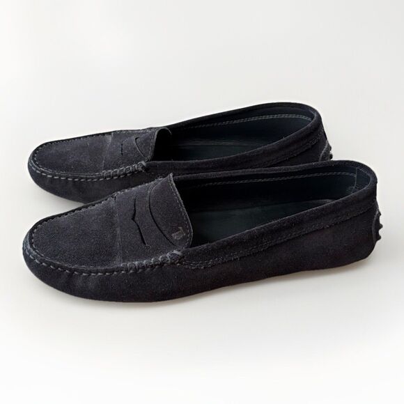 Tods Black Suede Driving Moccasins Loafers Size 38.5 Slip On Comfort Luxury - Picture 1 of 7
